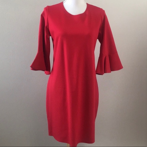 RED MATERNITY BELL SLEEVE DRESS - Picture 4 of 8